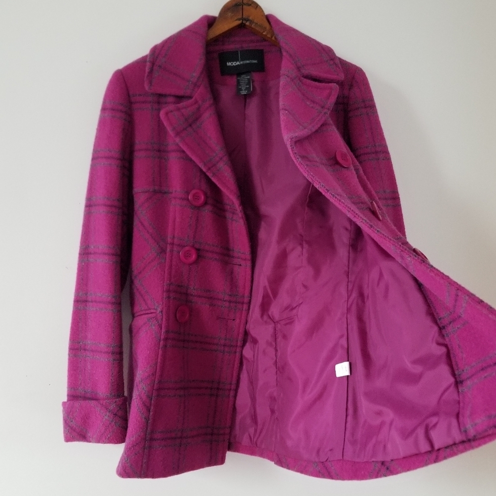 Moda INTERNATIONAL Women Raspberry Wool Peacoat - Picture 8 of 12